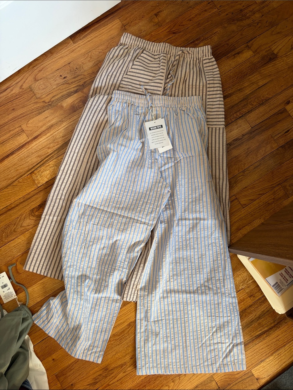 Striped woman’s Lounge Pants - Blue & Beige - 2 pack!